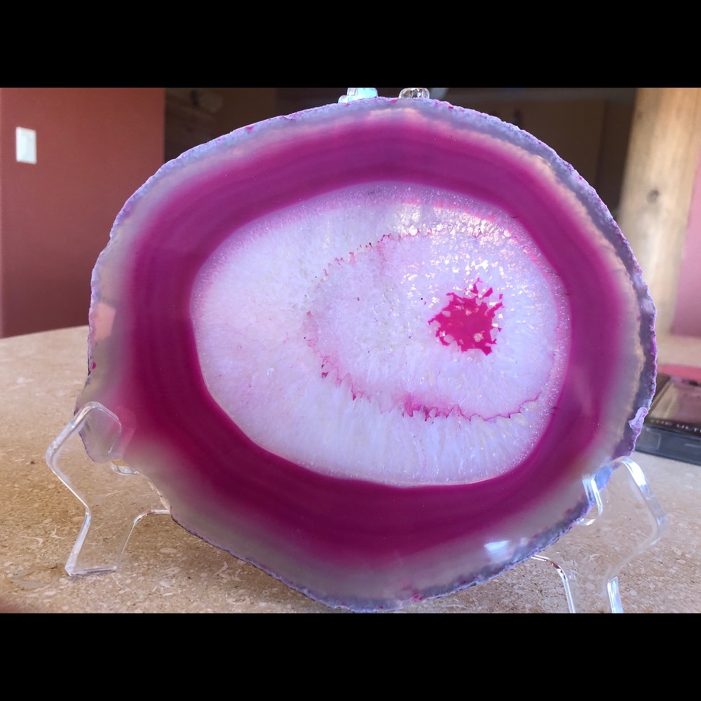 Large Agate crystal & pink Decorative with stand